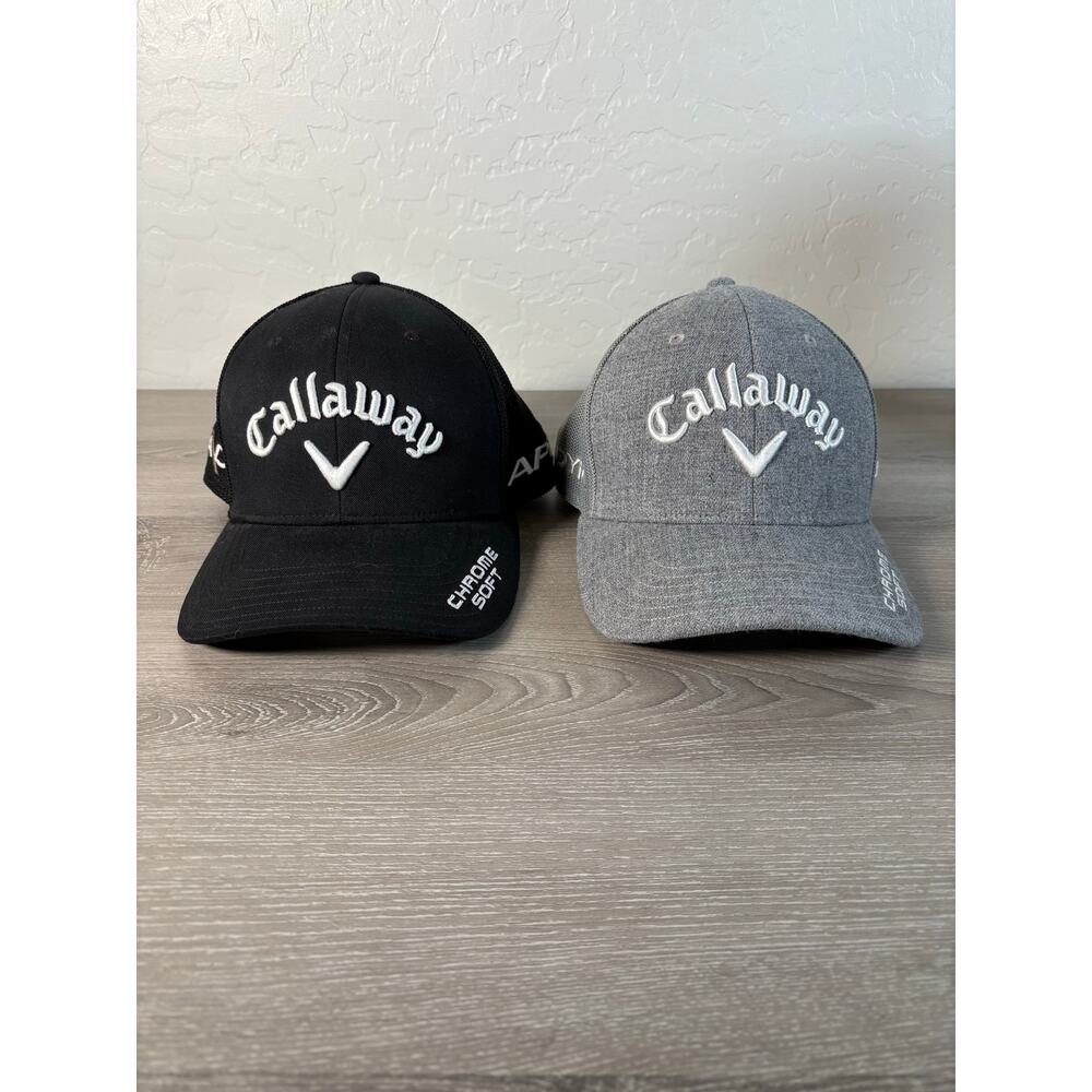 Callaway Lot of‎ 2 Trucker Snapback Golf Hats- Black and Gray- EUC
